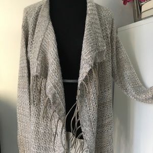 New Beige Knit Fringe Cardigan